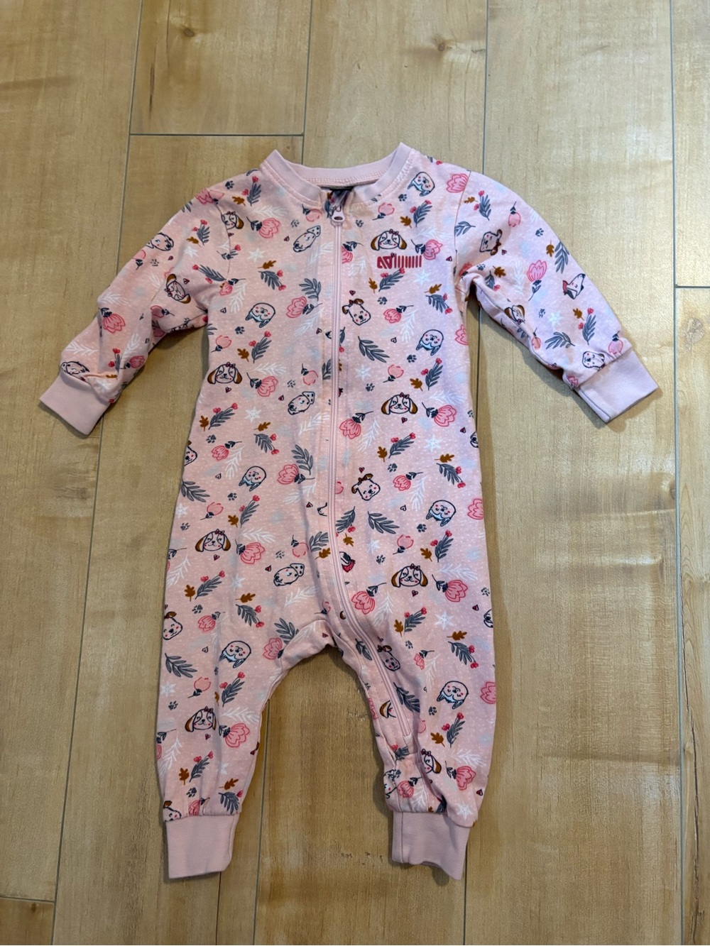 Nano Pink Floral & Puppy Zip-Up Footie